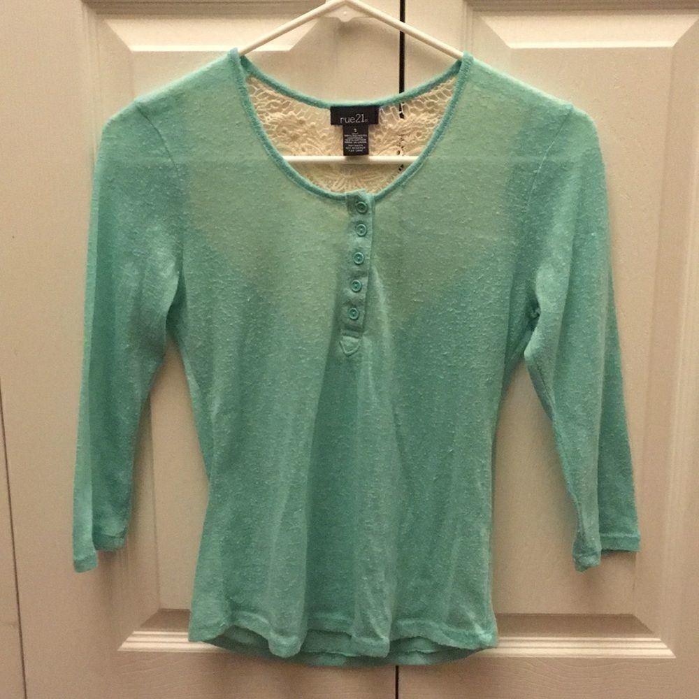 Seafoam Green Lace-Back Blouse Junior’s Small